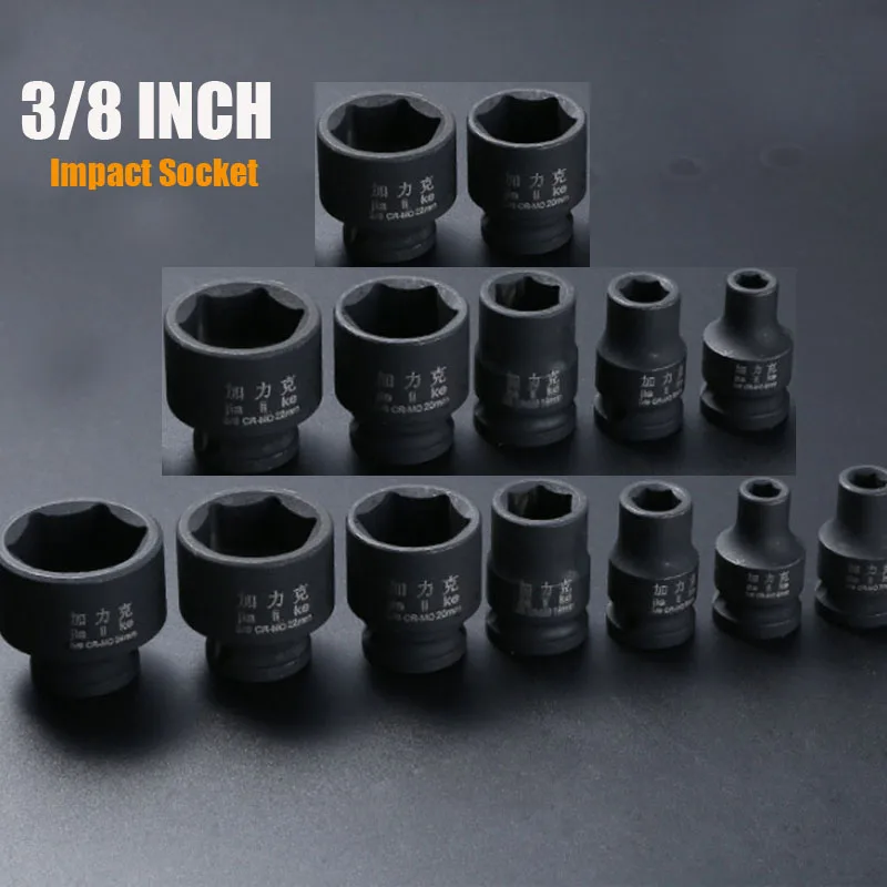 

3/8" Drive Short Impact Sockets 6-Point Metric CR-MO Wrench Socket Set 6-24mm Hex Air Sockets Head for Car Truck Repair Tools