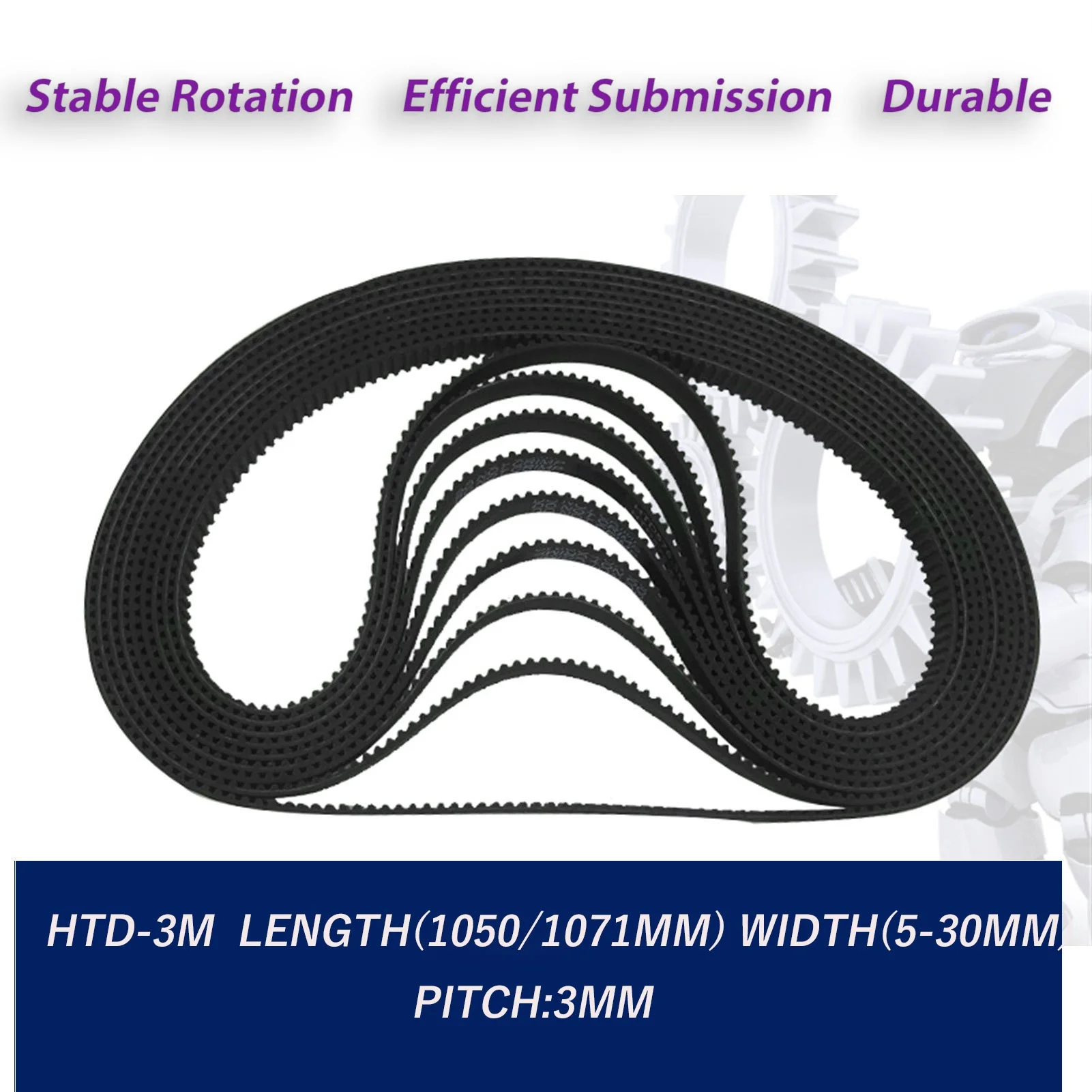 1Pcs HTD 3M-1050 To 3M-1071, Synchronous Belt Closed Loop Timing Belt Black, Rubber, Width 9mm 10mm 15mm, Pitch 3mm