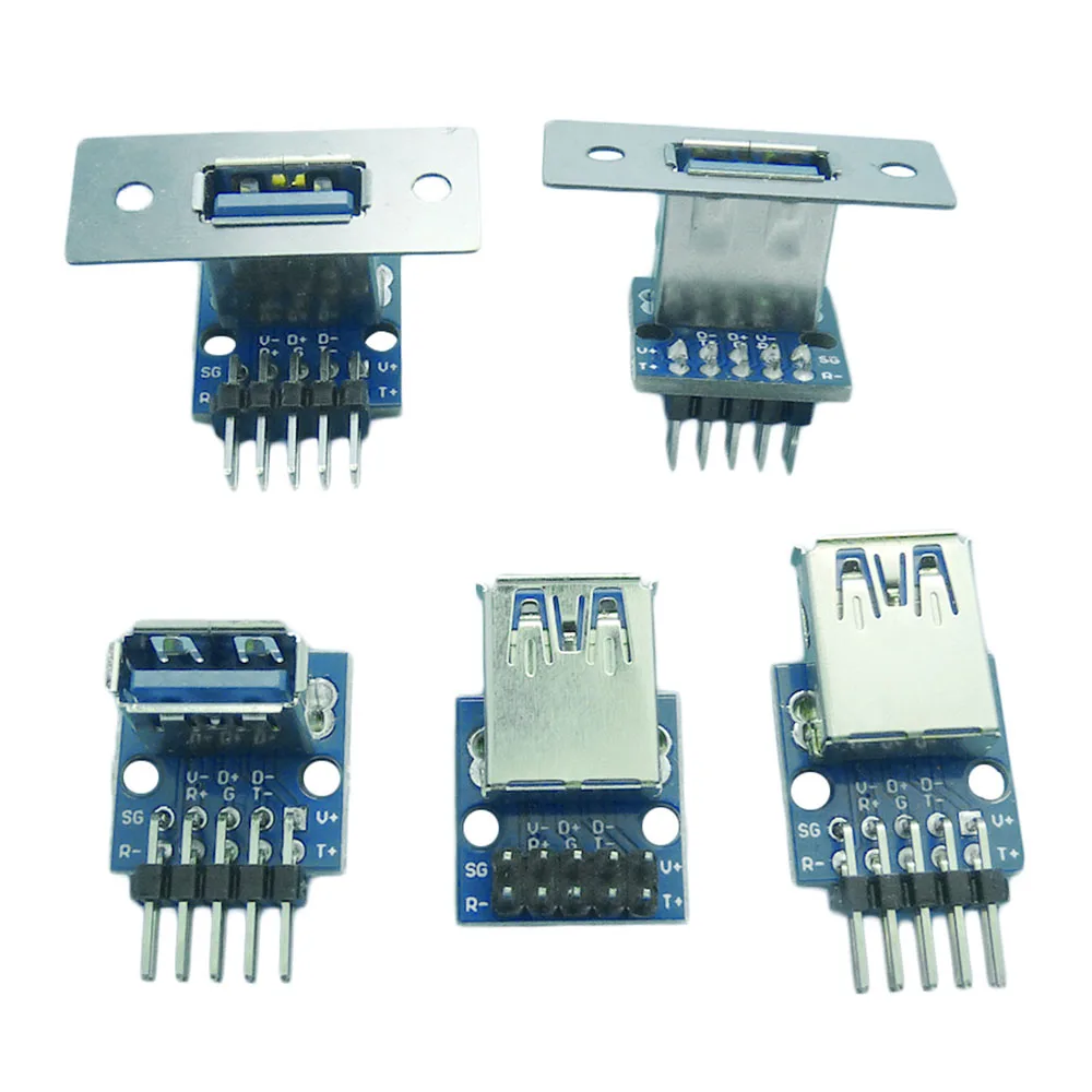 2-10PCS Data Charging Cable Jack Test Board with Pin Header 90 Degree USB Power Port Jack USB 3.0 Female Connector Socket