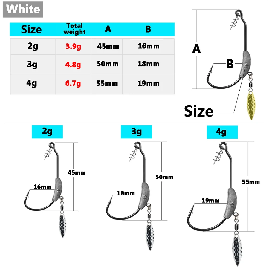 2 pezzi ami da pesca Offset gancio a manovella ponderato con paillettes cucchiaio amo da pesca ami da pesca misura per Texas Rigs attrezzatura da