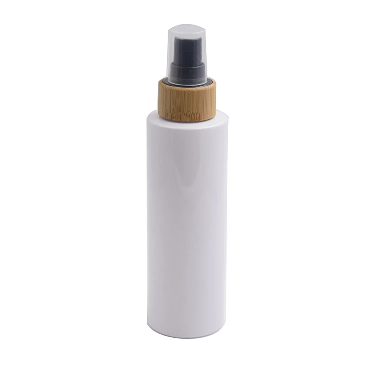 Screen printing 120/150/250ml white plastic bottles with bamboo disc cap, cosmetic packaging shampoo gel Liquid soap bottle 4 oz