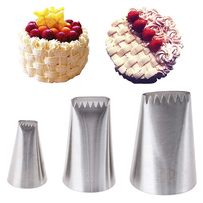 3pcs Basket Weave Tips Icing Piping Nozzle Tips Stainless Steel Tube Nozzles Baking Tool Ice Cakedecorating Kitchen Accessories