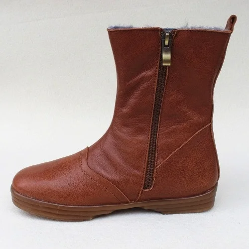Careaymade-Genuine leather shoes,pure handmade Women\'s boots with winter wool medium high barrel plush and thickened soles boots