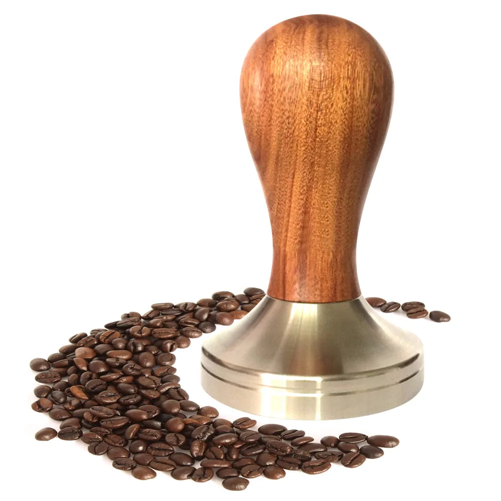 Kayu Espresso Cokelat Kehitaman Tamper 51 Mm/58 Mm Stainless Steel Datar Dasar JAN88