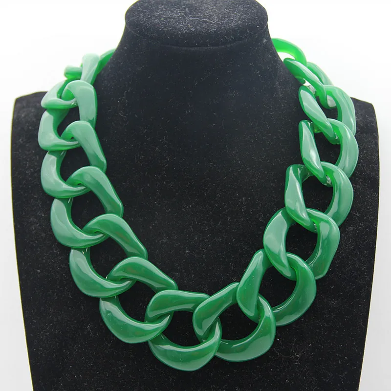 Vintage Long Chain Collar Necklace Big Resin Green Chunky Chain Necklace For Women Fashion Necklaces Jewelry Pendants Bijoux