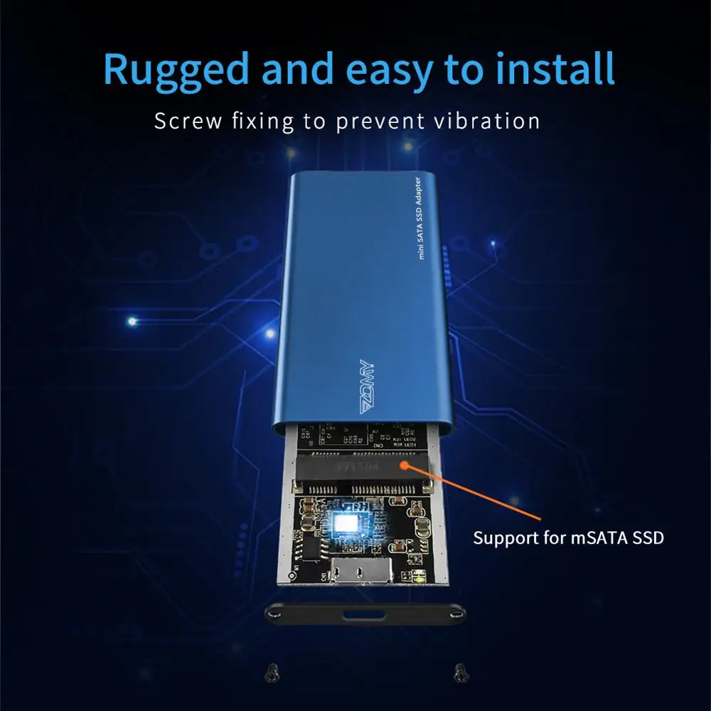 ZOMY mSATA To USB3.0 Solid State Drives External SSD Case Portable Enclosure Micro Interface ForLaptop Black Blue Shell for 2280