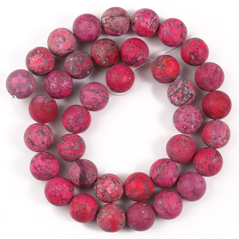 Natural Beads Matte American Turquoises Fuchsia Howlite Round Stone Bead for Jewelry Making DIY Bracelet Accessories 15\'\' 4-10mm