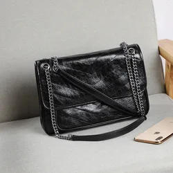 2023 Real Genuine Leather Ladies Handbags Chain Large Capacity Women Shoulder Sling Bag Female Messenger Postman Bolsa Feminina