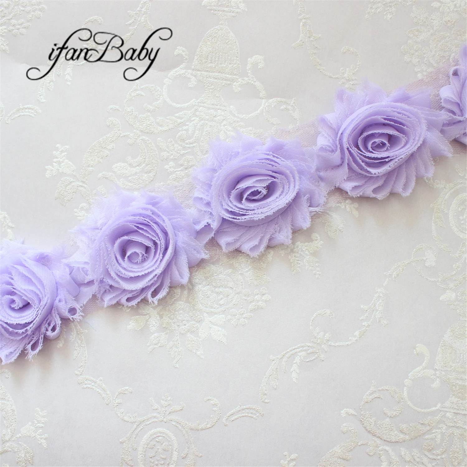 Fabric Hair Accessories Chiffon Rose Flowers 2.5‘’ Shabby Frayed Flower Tirm