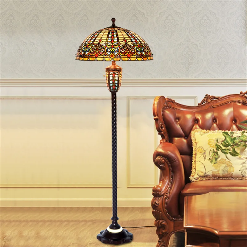 

Baroque Luxurious Colorful Glass Tiffany Floor Lamp Foyer Parlor European Art Palace Classical Reading Light 165cm 1272