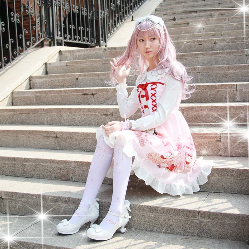 Lolita Shoes Cosplay Kawaii Anime Sweet Loli Women Tea Party High Heel Princess Bow Mary Jane Loli Shoes