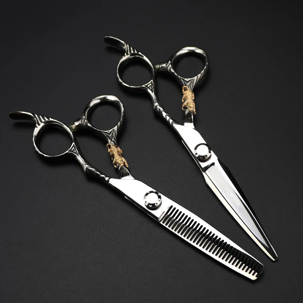 Customize logo Japan 440c 6 '' scissor Gold tiger cut hair scissors haircut thinning barber cutting shears hairdressing scissors