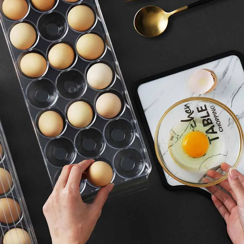 12/14/21 Grids Clear Covered Egg Holders for Refrigerator Tray Storage Box Dispenser Stackable Plastic Eggs Containers Free