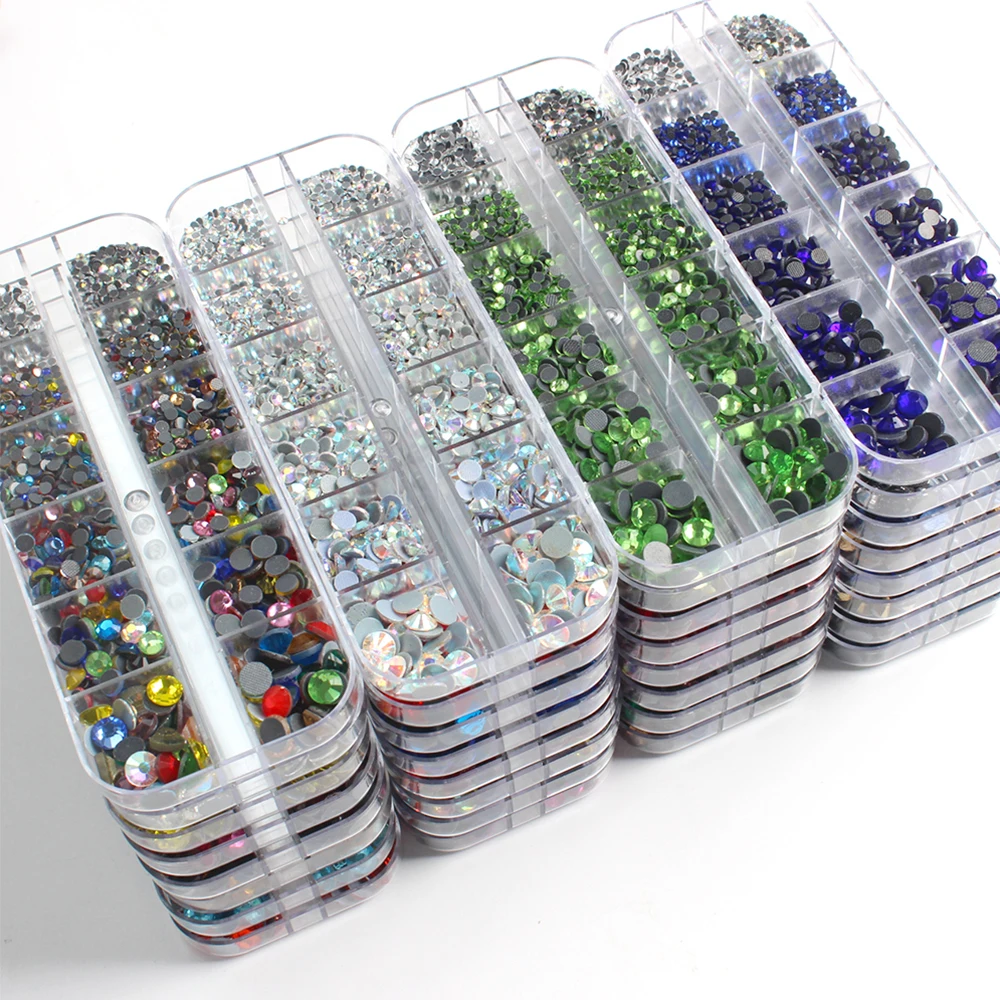 New Mix Size SS6-SS30 1000pcs Hotfix Rhinestone 12Grid Box Packing Crystal and Stone For Clothes Free Shipping