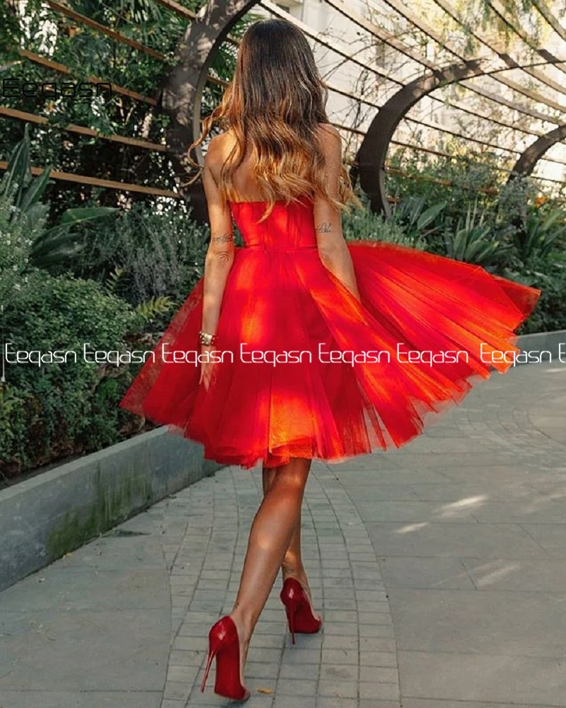 Robe de cocktail courte rouge personnalisée, en tulle, dos nu, tenue de soirée, gala, nouvelle collection