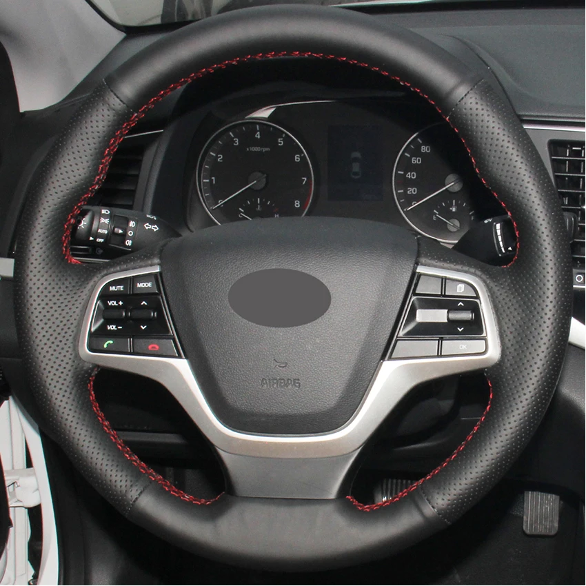 Hand-stitched Black Leather Car Steering Wheel Cover for Hyundai Accent 2018-2022 Elantra 2017-2018 Elantra VI 2015-2018