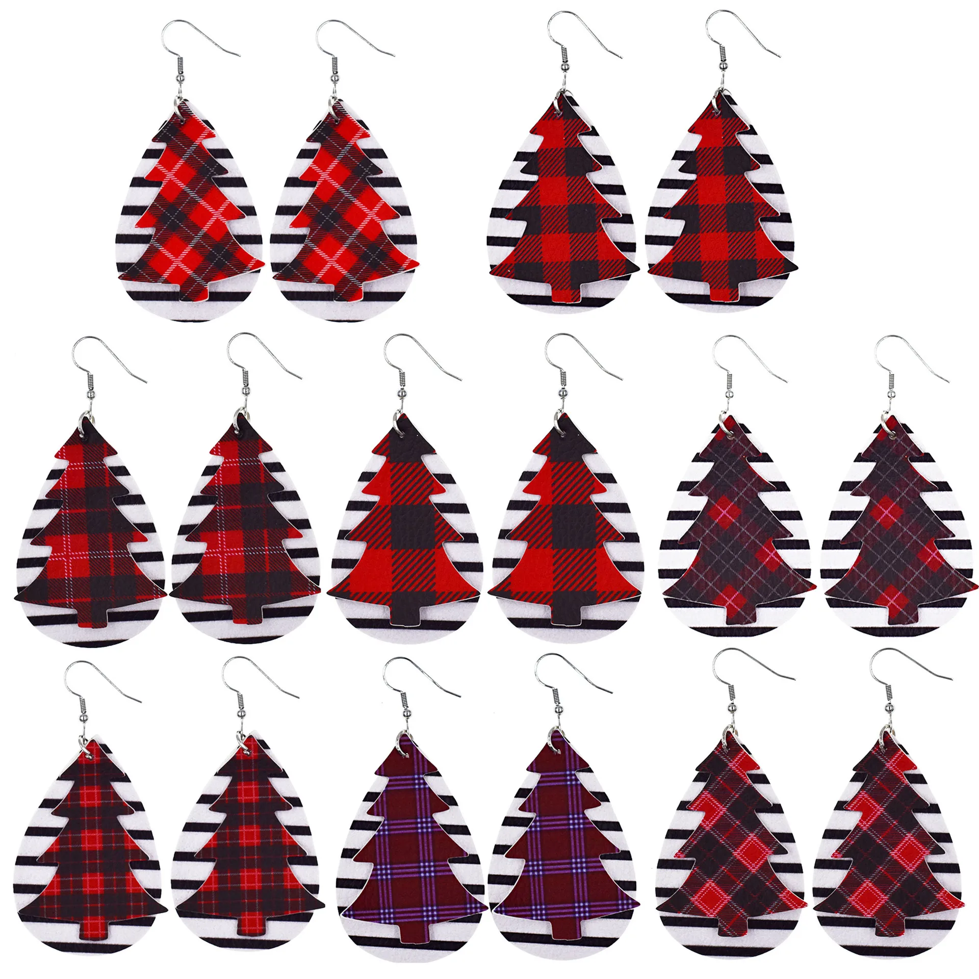 Multilayer Christmas Leather Drop Earrings Ladies New Christmas Tree Skin Earrings Fashion Jewelry Gifts Wholesale