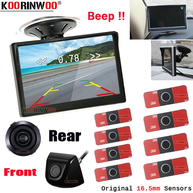 

Koorinwoo Electromagnetic Car Video Parking Sensors 8 Buzzer Car Screen Dash HD Rear view camera Front Camera Parking Assistance