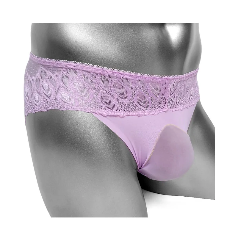 Mutandine sexy in pizzo con custodia per pene vedere attraverso la schiena da uomo custodia rigonfia biancheria intima sottile gay maschile lingerie sexy Panites