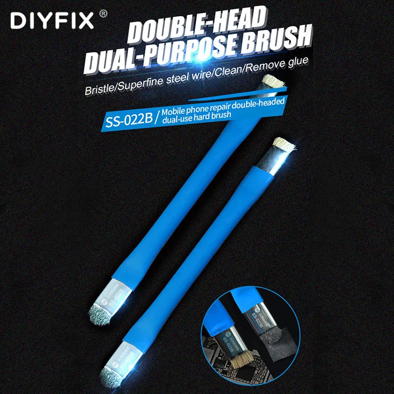 SS-022B Superfine Steel Wire Double-end Hard Brush For Motherboard PCB Mobile Phone Repair Tools Kit Anti-Static Cleaning Brush