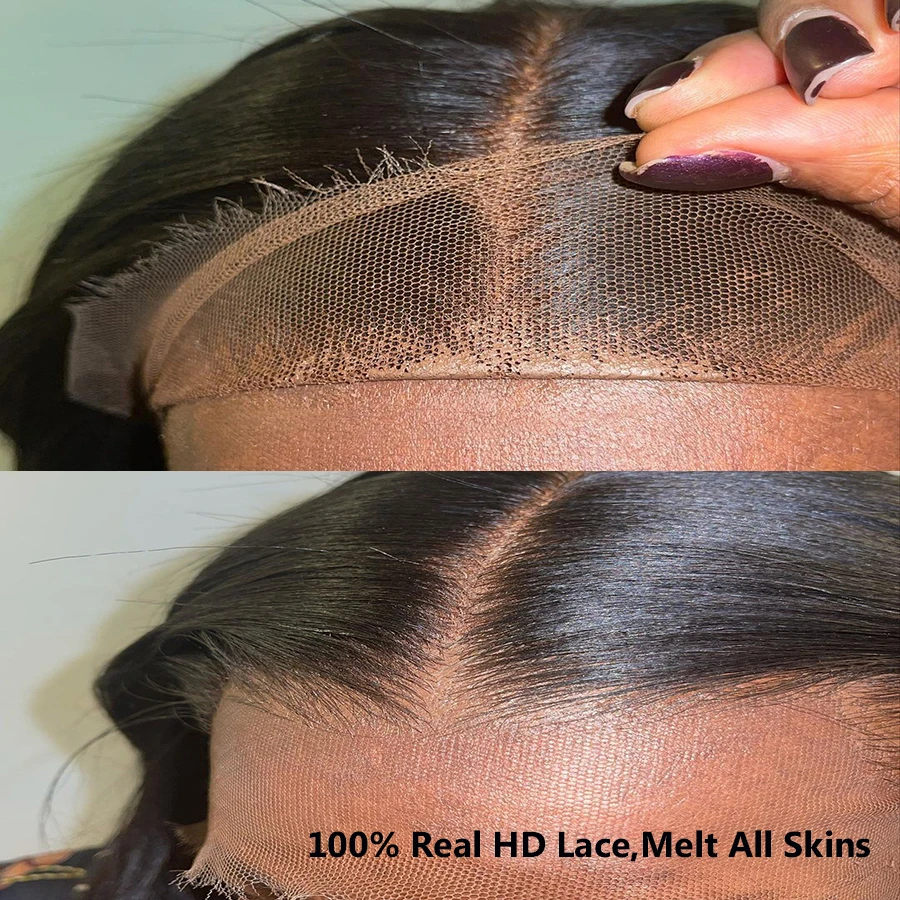 13*4 hd perucas da parte dianteira do laço cor natural em linha reta invisível laço transparente pré arrancado nós descorados brasileiro remy cabelo humano