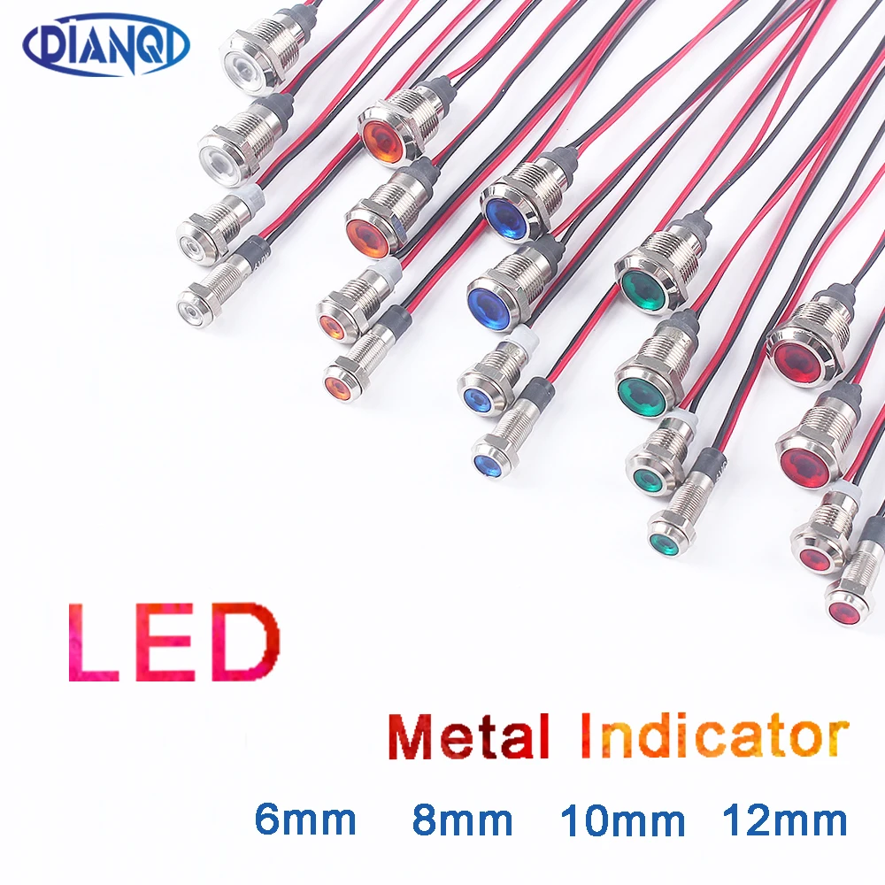 1PC 6mm 8mm 10mm 12mm LED Metal Indicator Light Instruction Signal Dot Lamp Red Yellow Blue Green White 3-6V 12-24V 110-220V