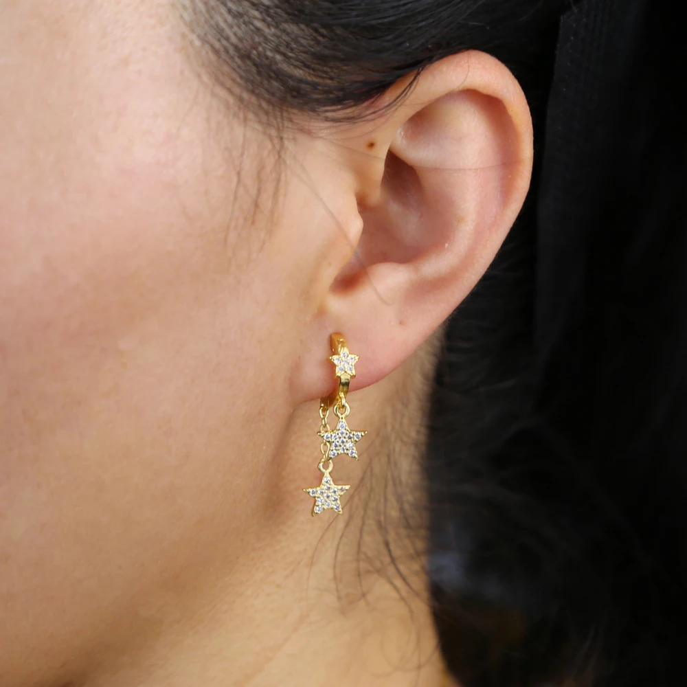 fashion star design tassel cz star charm dangling earring for women girl trendy jewelry