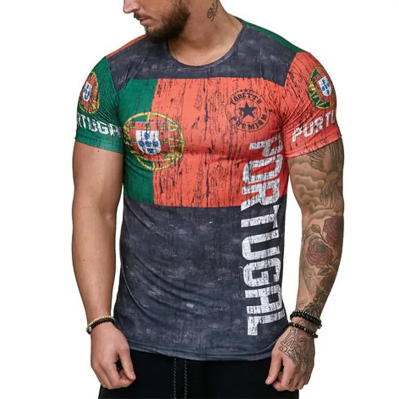 2021 Summer spain Flag Men's Casual Fashion T-shirt Round Neck Cool and Lightweight Slim Fit Muscle Man's T-shirt Fitness