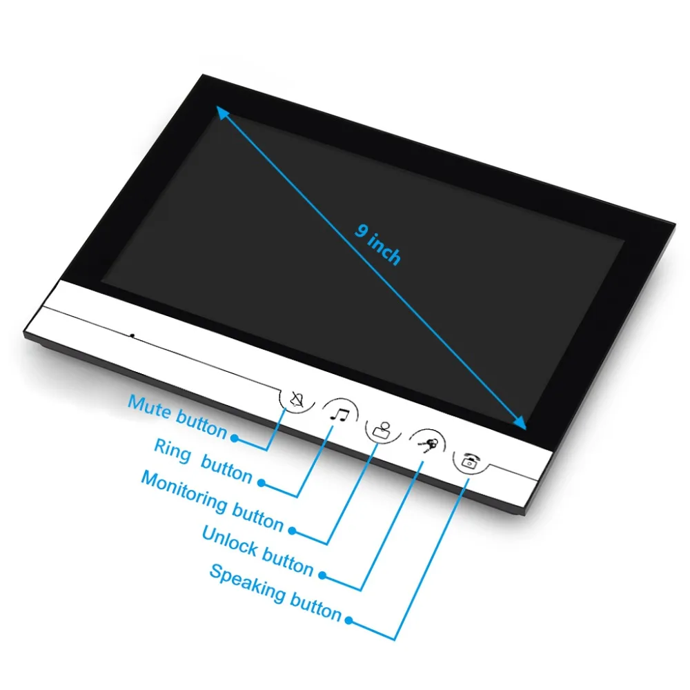 Sistema de videoportero con pantalla grande de 9 pulgadas, kit de intercomunicador para el hogar, system2-Monitor