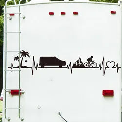 Camper Rv Electrocardiogram Travel Van Wall Decal Explore Bike Palm Tree Heartbeat Wall Sticker Bedroom Vinyl Home Decor
