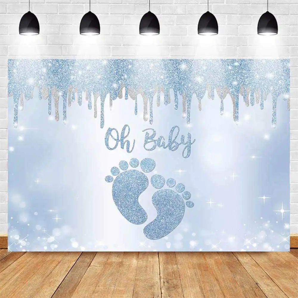 Фон для фотосъемки новорожденных с голубыми блестками для первого дня рождения