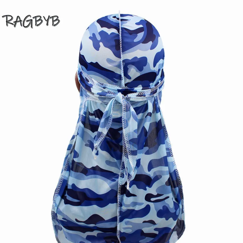 New Camo Print Silk Durag Bandanas for Men Silky Durags Long Tail Wave Cap Head Scarf Women Hat Headwrap Durag