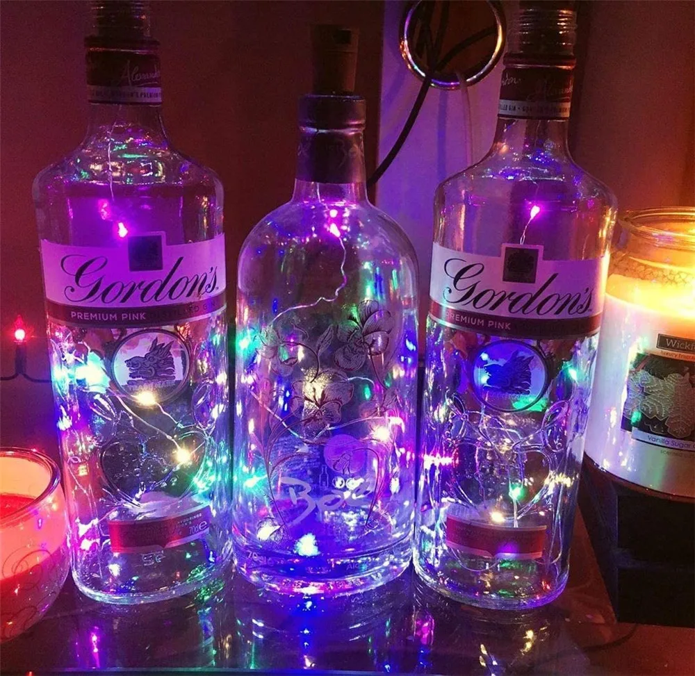 Guirnalda de luces LED para botella de vino con corcho, alambre de cobre, decoración de Navidad, vacaciones, fiesta, boda, 20 Uds.