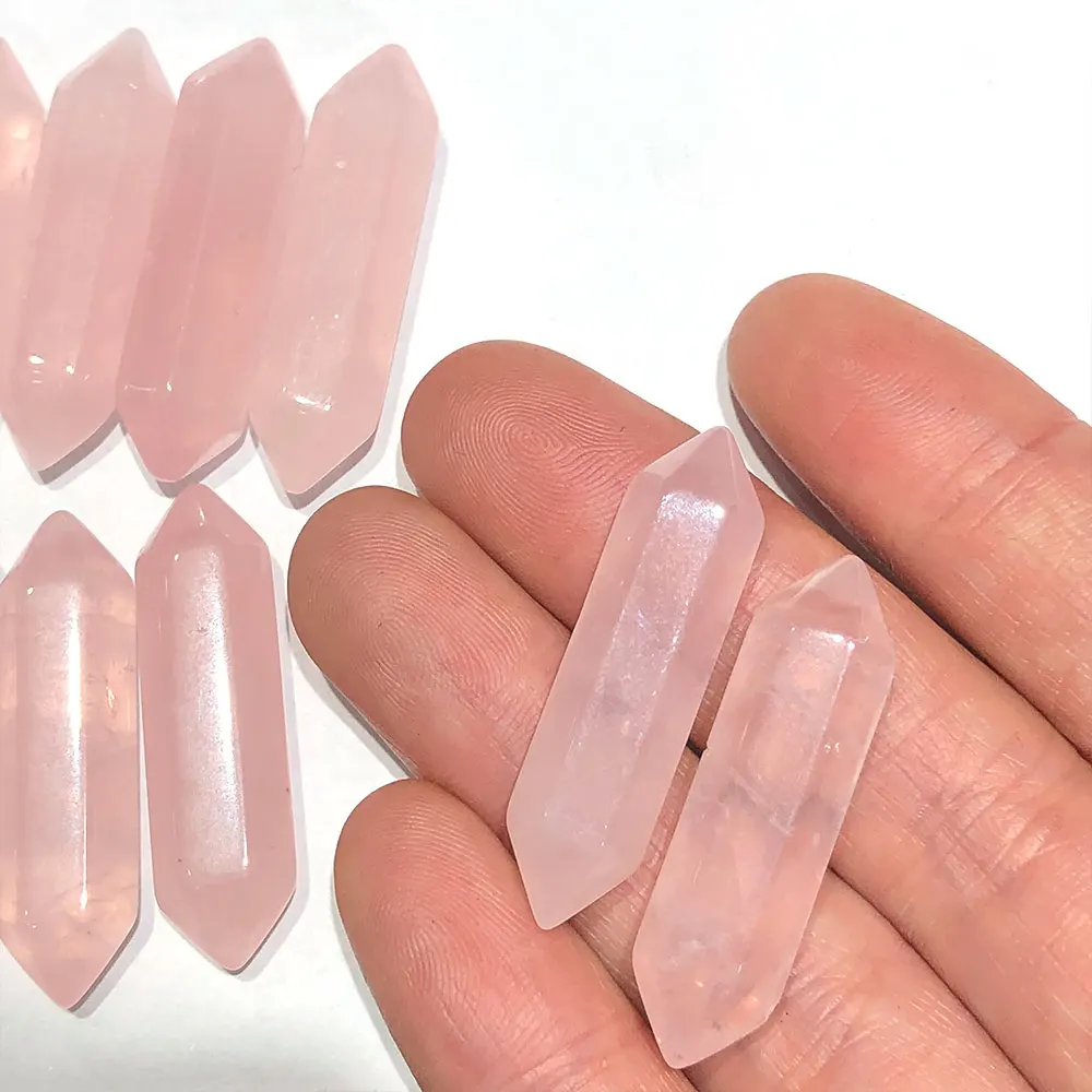 1pc Small Rose Quartz DT Points Wand Hexagonal Crystal Natural Stone Mineral Healing Reiki Home Room Decor DIY for Pendant Gift