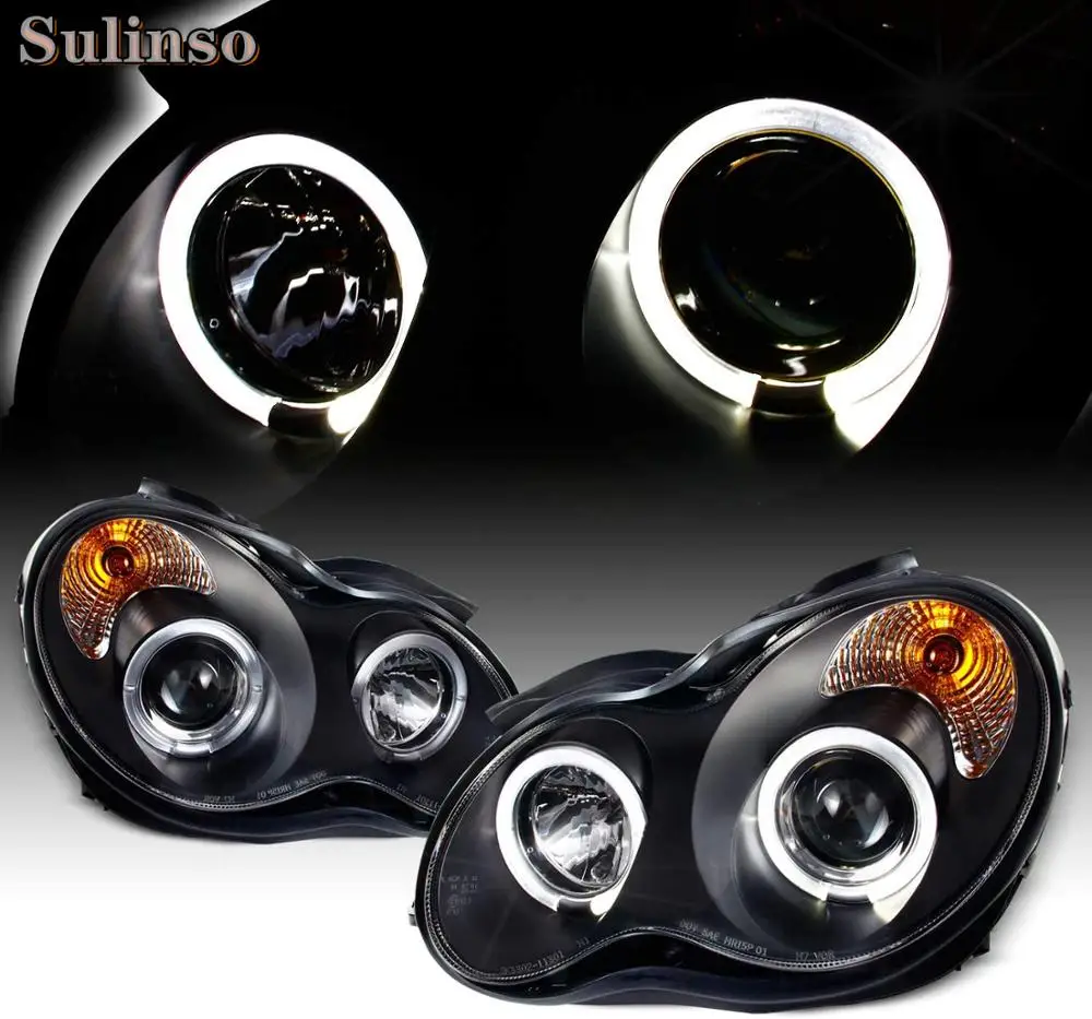 

Sulinso For 01-07 Benz W203 C-Class 4-Doors Sedan Black Bezel LED Projector Halogen Type Projector Headlights Accessories