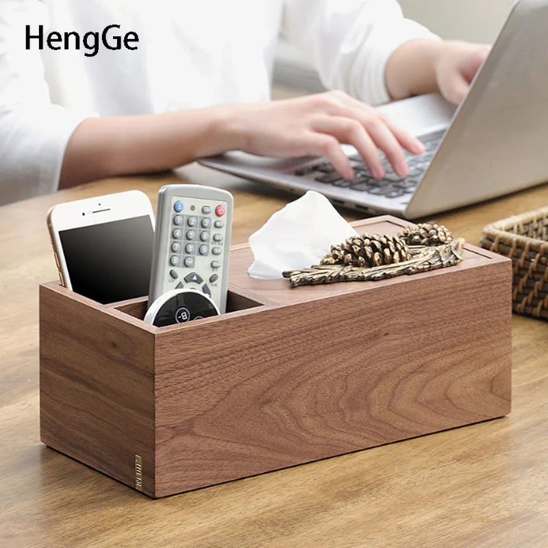 Black Walnut Wood Tissue Box Bedroom Decor Pine Cone Relief Resin Embellishment Storage Paper Boxs Living Room Decoration