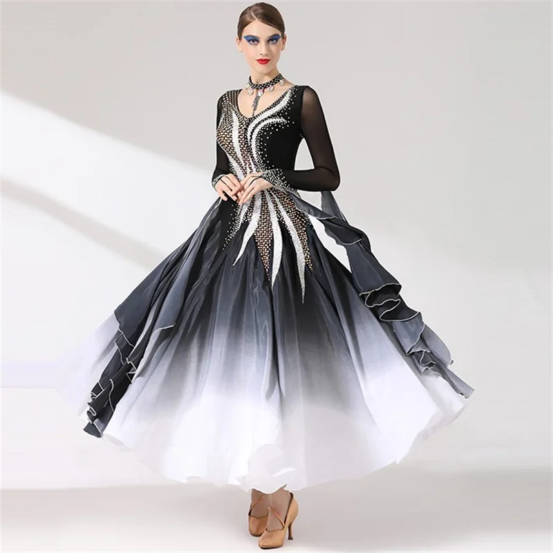 New Coming Exquisite Women Ladies Performance Competition Wear Black International Standard Ballroom Dance Dresses For Sale