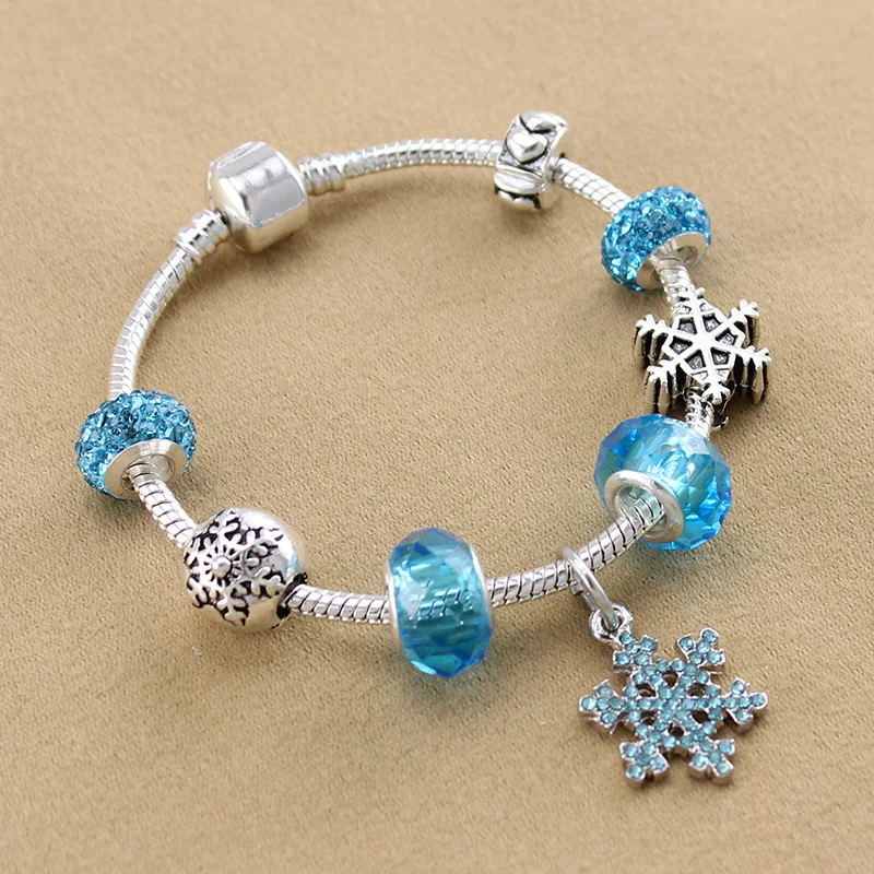 

New Beaded Bracelet Fashion DIY Snowflake Pendant Alloy Bead Glass Bead Crystal Bead Handmade Bracelet Jewelry