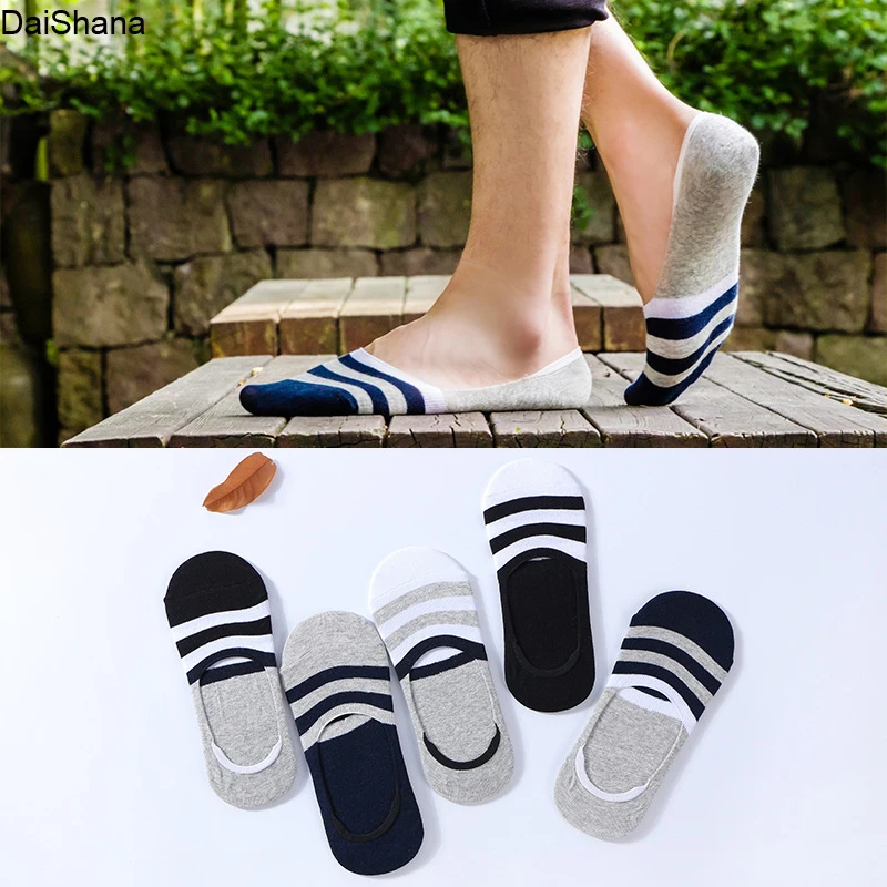 5 Pairs Spring Summer Men Cotton Boat Socks Short Striped Male Ankle Sock Low Cut Shoe Liner Invisible Slippers Nop-Slip Meias