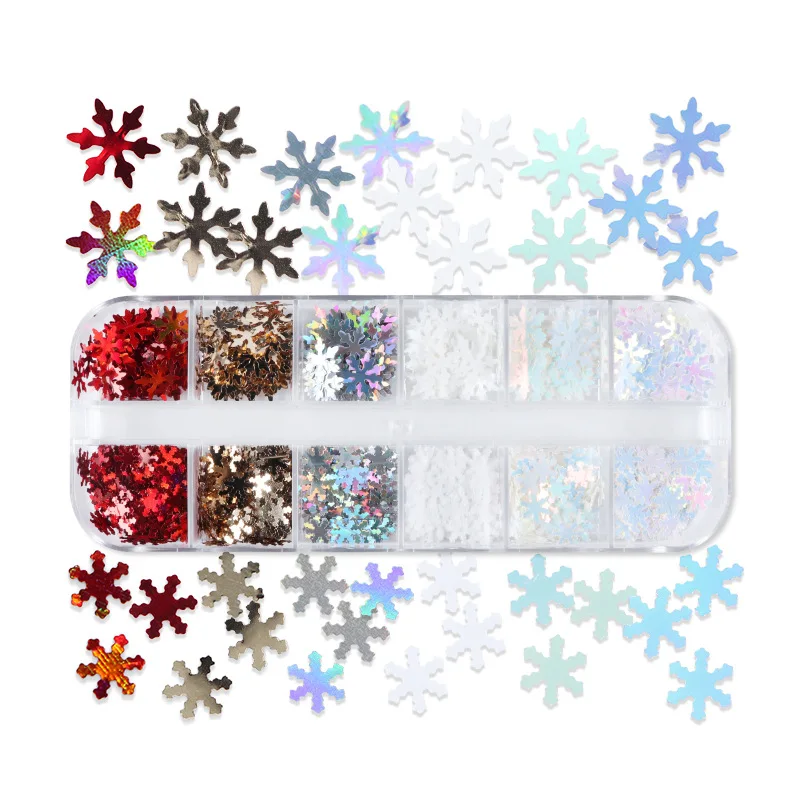 12 Grids 3D Snowflake Xmas Tree Metal Slices Nail Art Sequins Christmas Decorations nail Thin Sticker Winter Designs Manicure