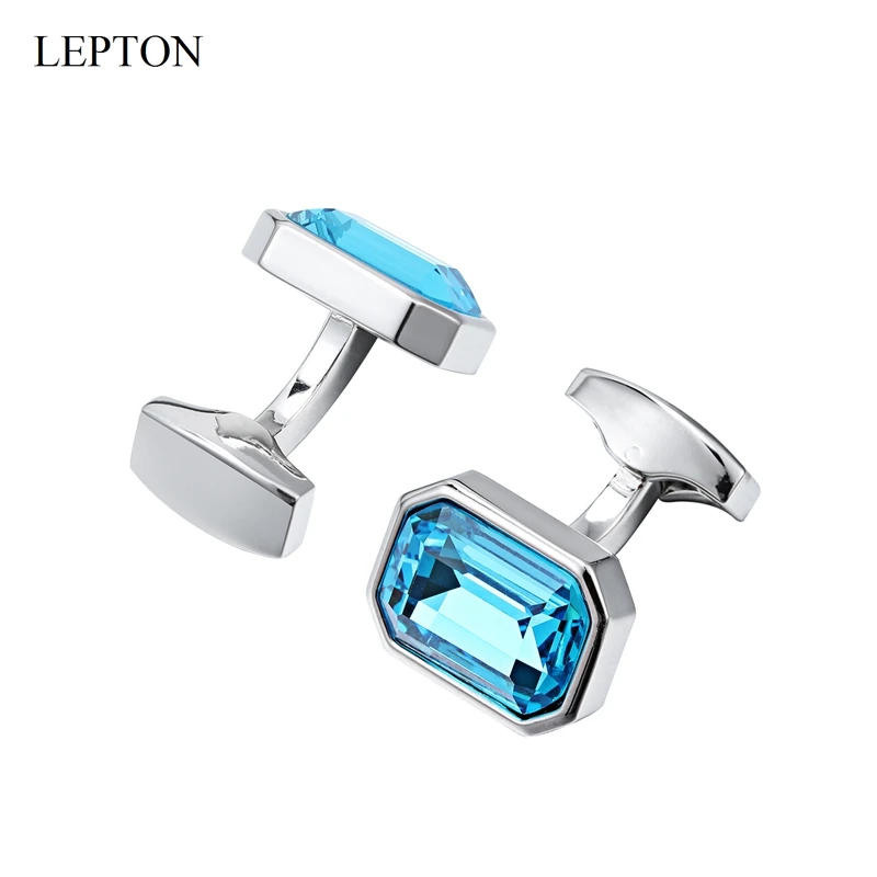 Low-Key Luxury Sky Blue Glass Cufflinks For Mens Lepton High Quality Square Cufflink Man Shirt Cuffs Cuff Links Relojes Gemelos