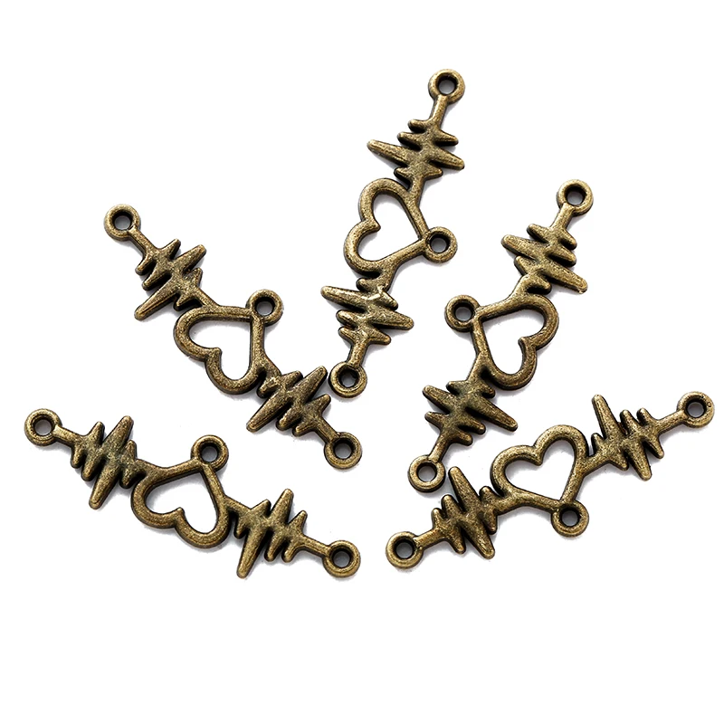 20pcs  Wholesale 6 Color Heartbeat Connector Charms Alloy Metal Pendants For Handmade Jewelry Accessories Making image 6