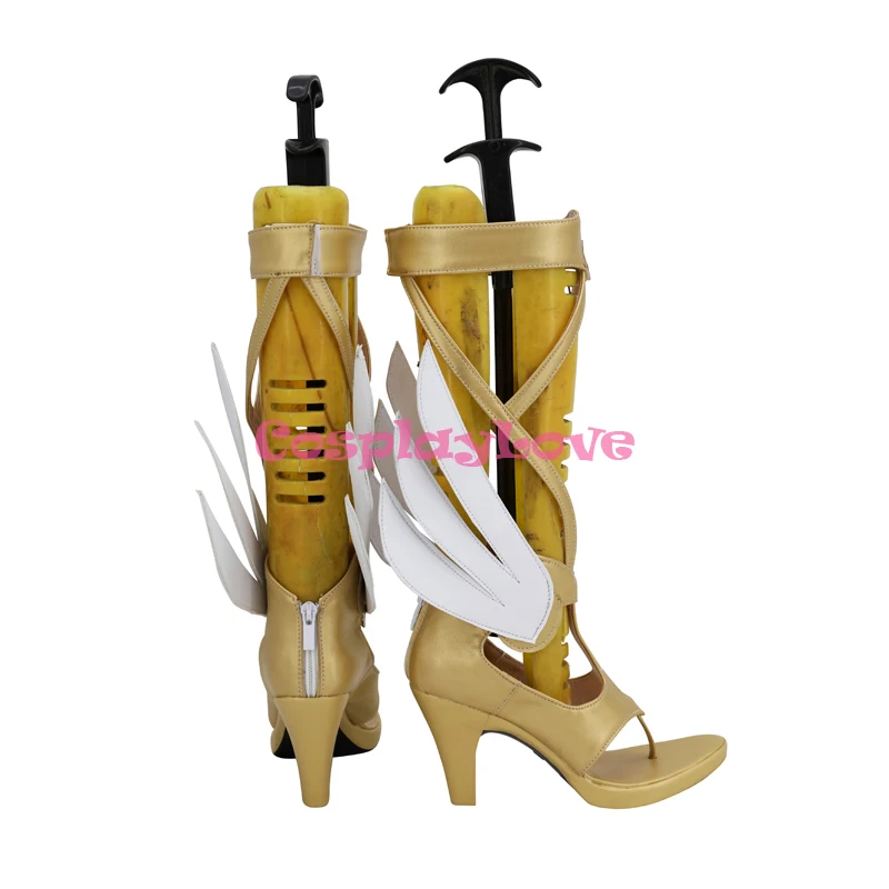 CosplayLove OW Game Mercy Charity Skin Mercy Angela Ziegler Gold Coslay Shoes Long Boots Leather Custom Made
