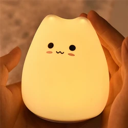 Led bonito gato luz da noite 7 colorido bateria silicone macio criança cabeceira decorar luz do berçário do bebê dos desenhos animados lâmpada para o presente das crianças