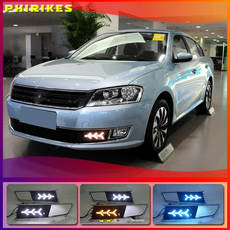 

1 Pair LED DRL Daytime Running Light For Volkswagen VW Lavida 2013 2014 with Yellow Trun Signal Light Blue Night Lamp