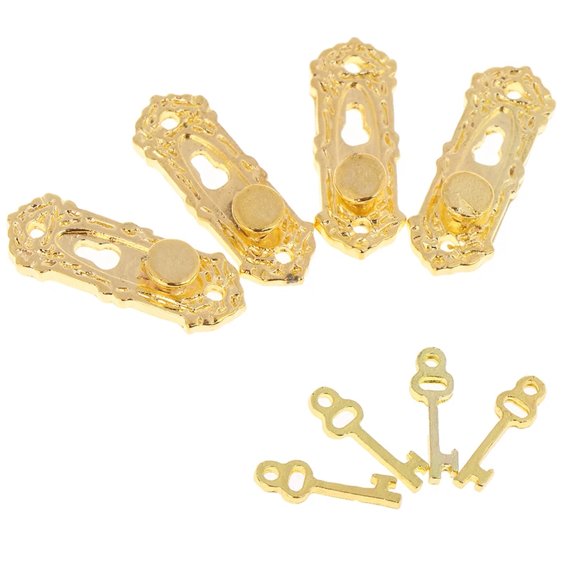 4 Bộ Kim Loại Vintage Nhà Búp Bê Mini Cửa Mini Vali Kéo Móc Khóa Chìa Khóa 1/12 Quy Mô Đồ Phụ Kiện Đồ Chơi Trẻ Em