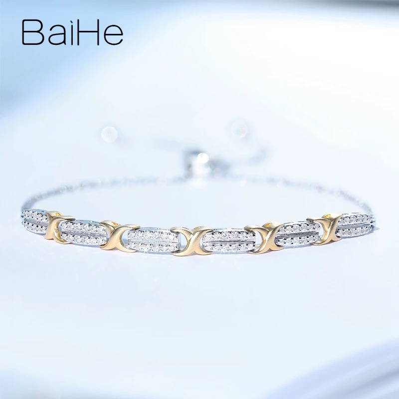 BAIHE Solid 18K White Yellow Gold 0.20ct H/SI Natural Diamond Bracelet Women Men Wedding Fine Jewelry браслеты браслет pulseras