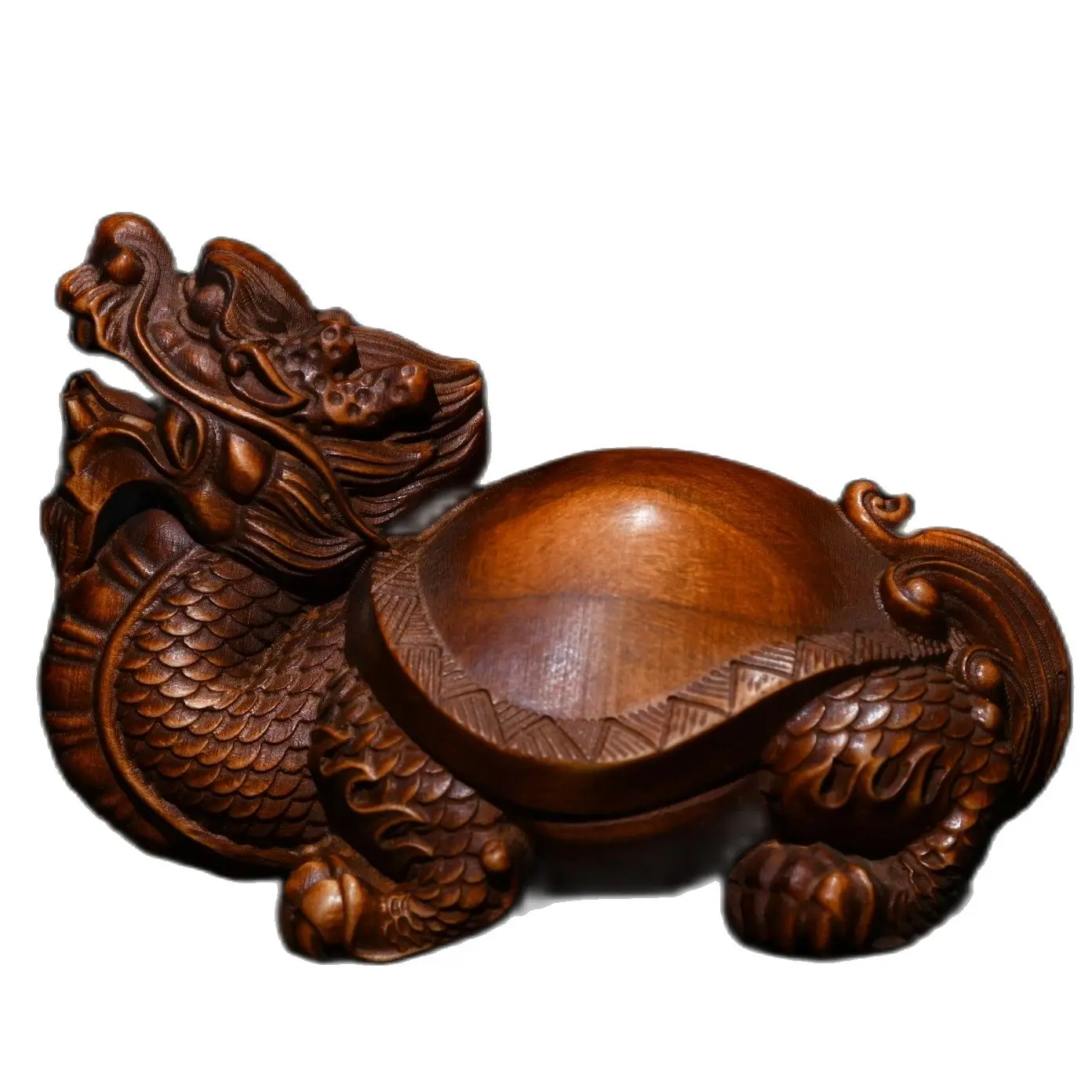 

Chinese Antiques Vintage Boxwood Carved Exquisite Dragon Turtle Statue Collection Sculpture Nice Art Work Gift Wooden Figurines