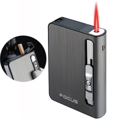 Cigarette Case Built-in Lighter for 10's Windproof Refillable Butane Jet Torch Red Flame Automatic Ejection Cigarette Case