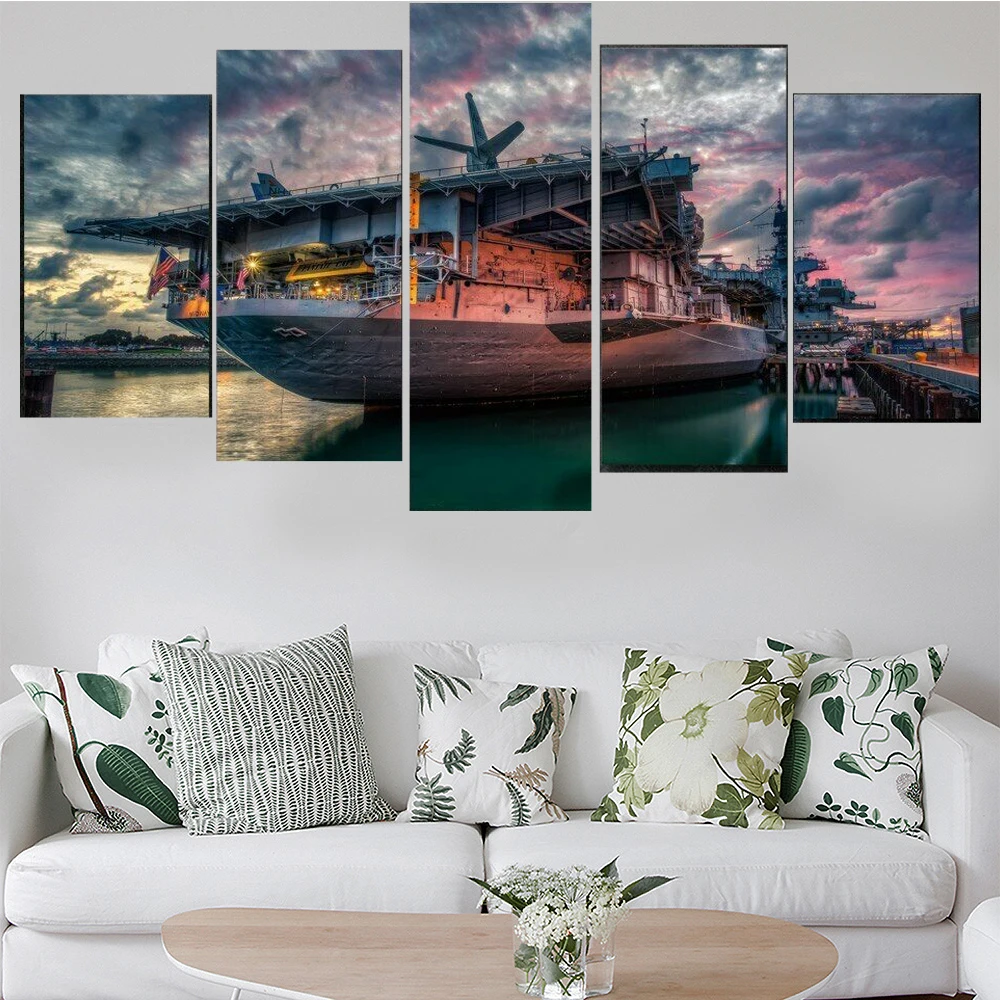 5 Pieces Wall Art Canvas Painting Seascape Poster Steamship Home Decoration Pictures Modern Living Room Bedroom Free Shipping